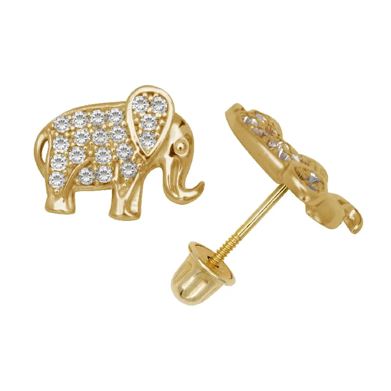 Curata 14k Gold Small Round Cubic Zirconia Elephant Stud Screw-back Earrings