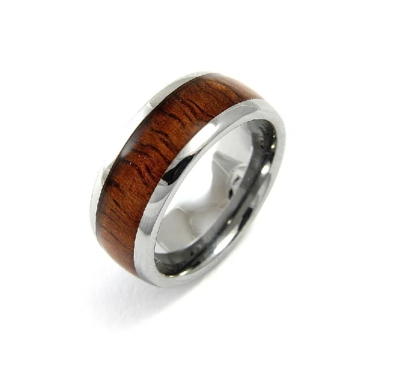 GENUINE INLAY HAWAIIAN KOA WOOD BAND RING TUNGSTEN COMFORT FIT 8MM SIZE 5 -14