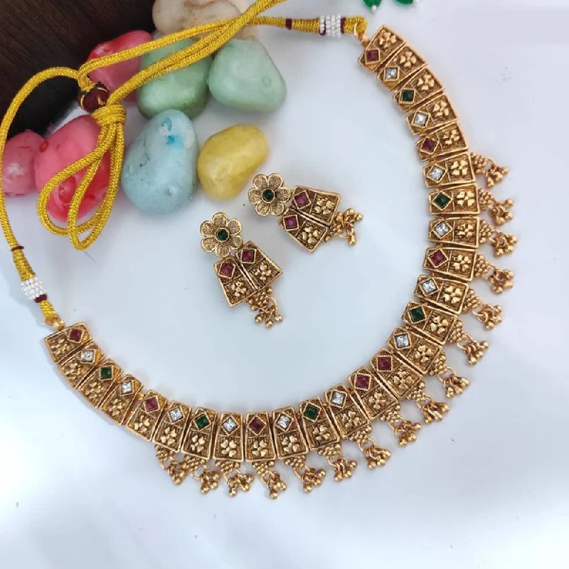 Heera Jewellers Gold Plated Pota Stone And Pearls Necklace Set