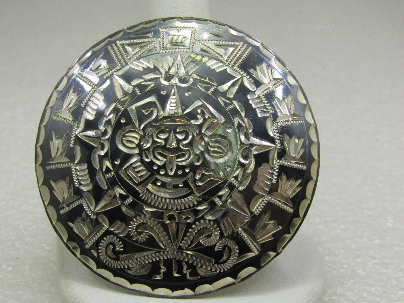 Vintage Sterling Mexican Aztec Sun Brooch/Pendant, 2"