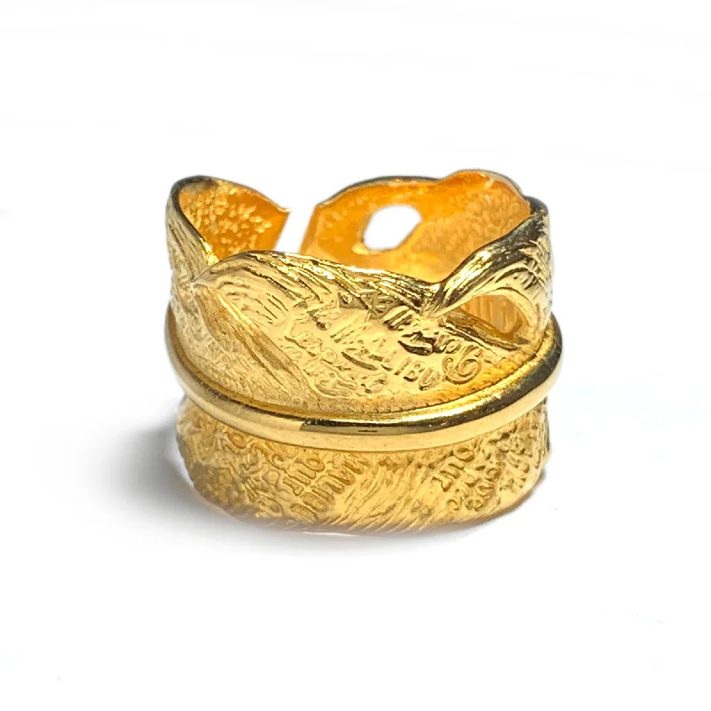 Custom 18k Gold Plated Graffiti Feather Ring "Large"