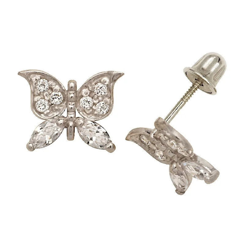 Curata 14k Gold Cubic Zirconia Large Butterfly Screw Back Stud Earrings