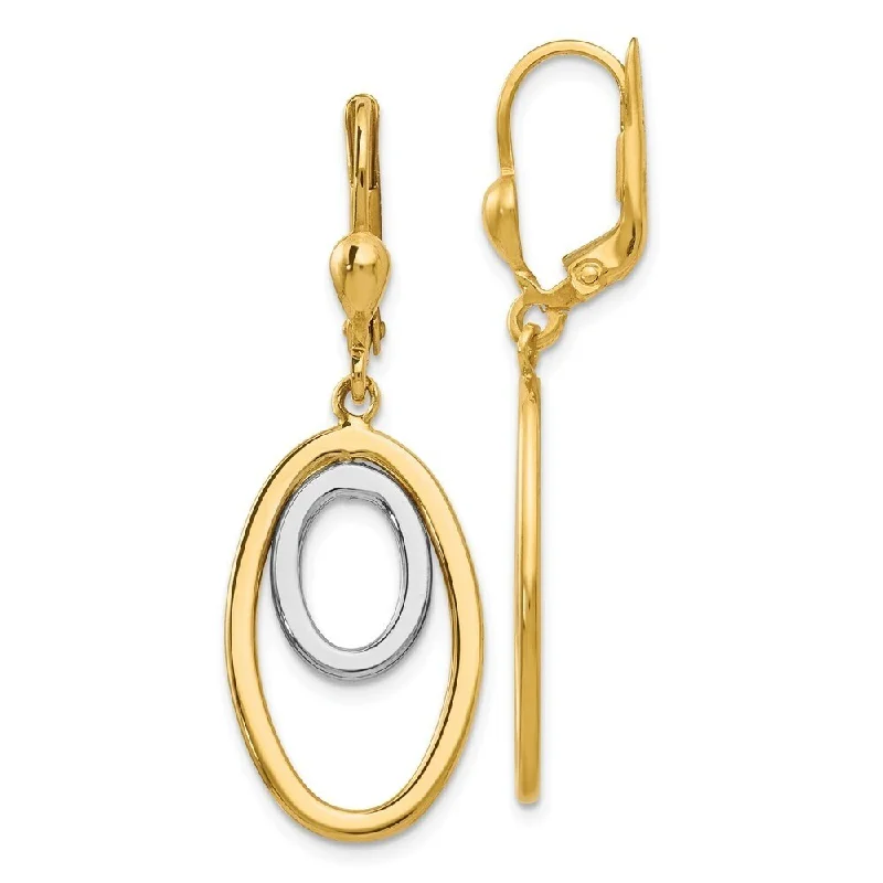 Curata 14k Two Tone Gold 40x13mm Double Open Oval Dangle Leverback Earrings