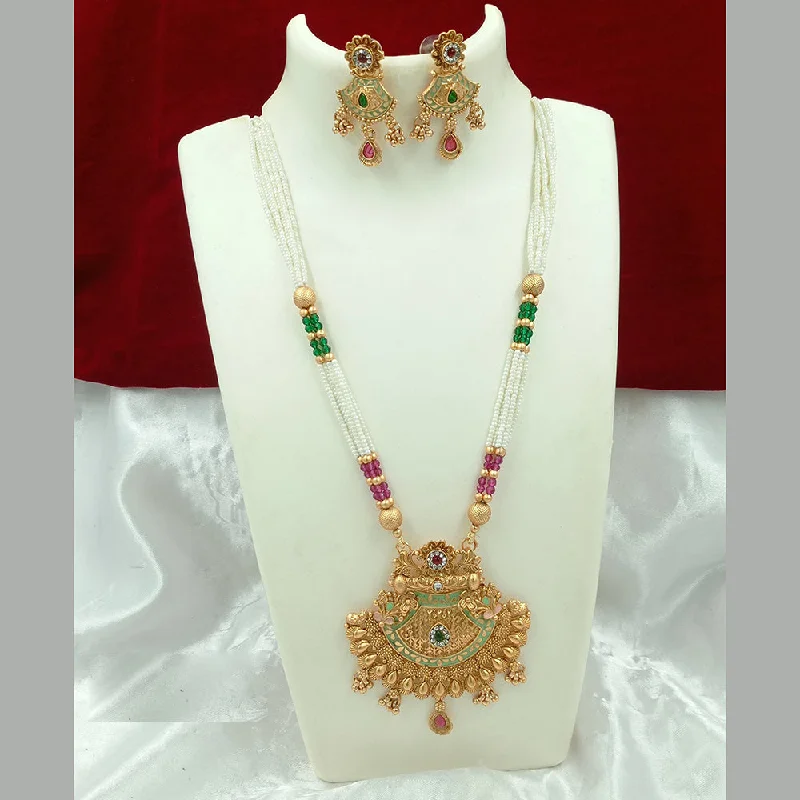 Joyful Jewel Art Matte Gold Plated Pearl Necklace Set