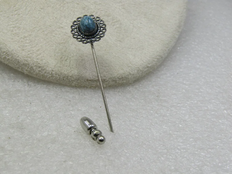 Vintage Beau Sterling Simulated Turquoise Stick Pin, 1960's 2.5"