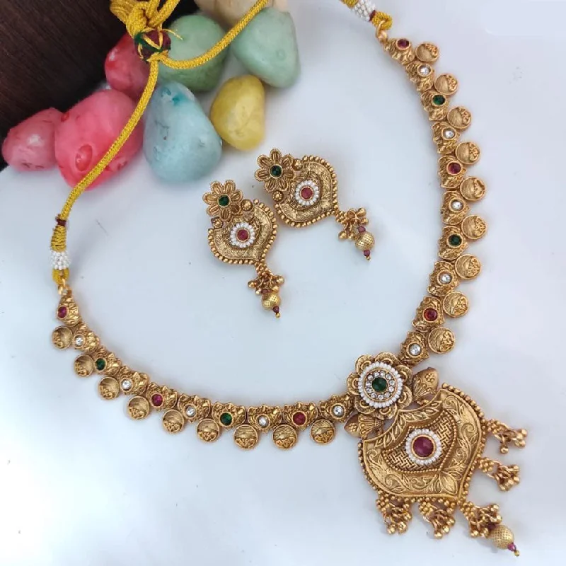 Heera Jewellers Gold Plated Pota Stone And Pearls Necklace Set