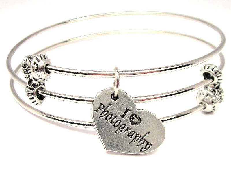 I Love Photography Triple Style Expandable Bangle Bracelet