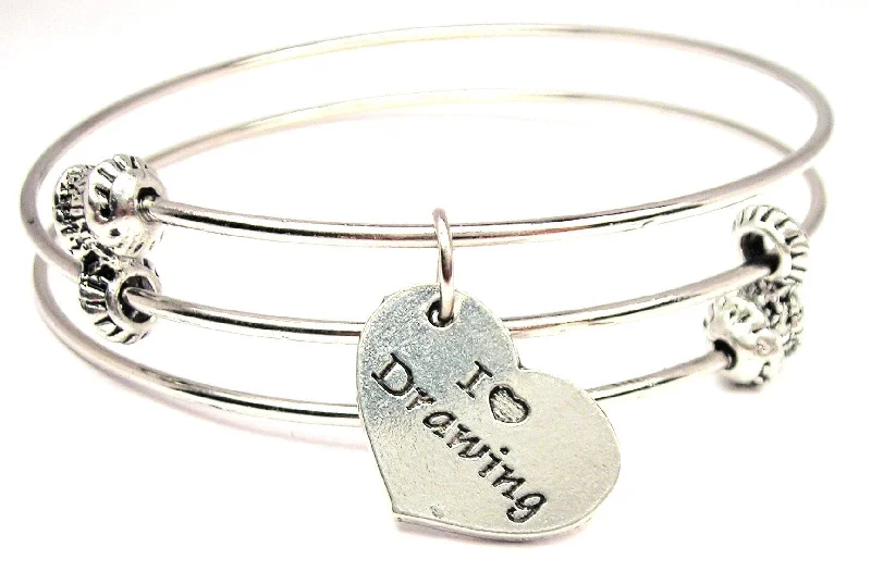 I Love Drawing Triple Style Expandable Bangle Bracelet