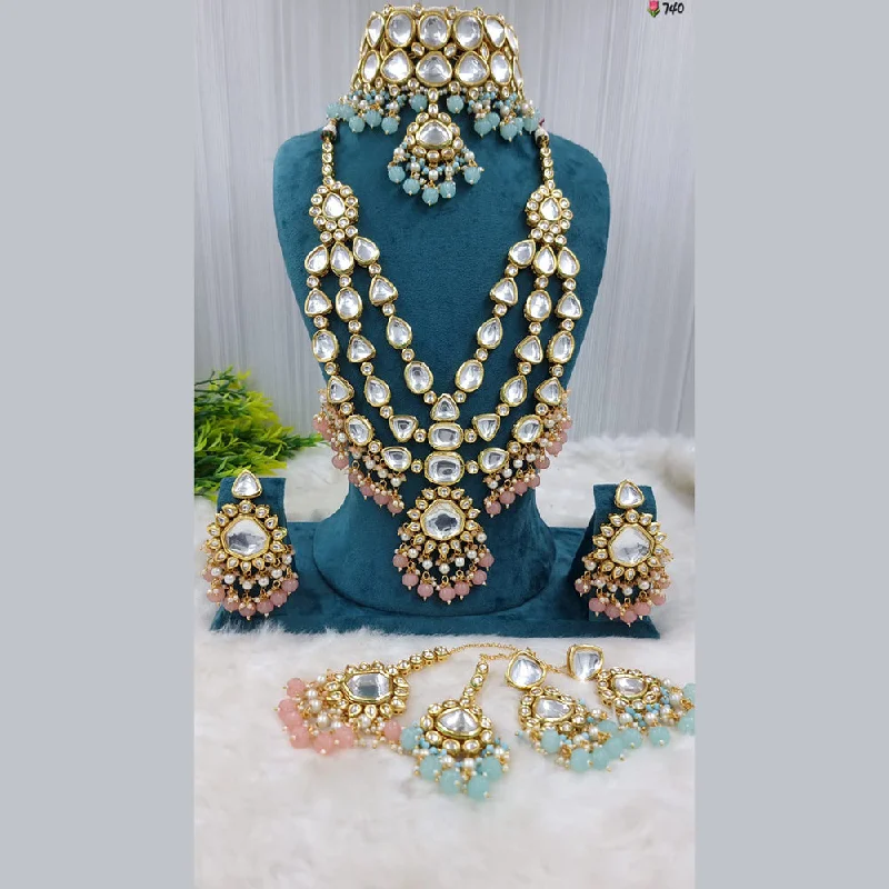 JCM Gold Plated Kundan Stone Double Necklace Set