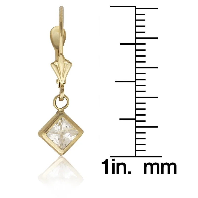 Curata 14k Yellow Gold Princess-cut Kite Cubic Zirconia Dangle Lever Back Earrings - White