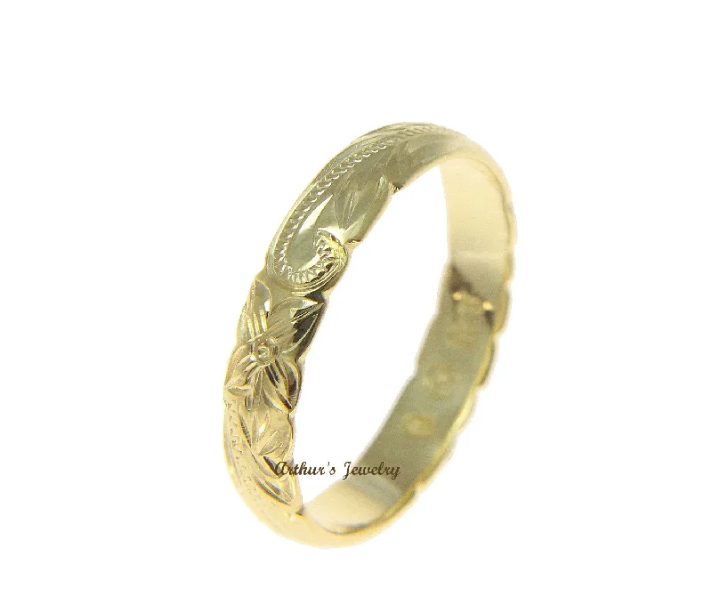 925 Sterling Silver Yellow Gold 4mm Hawaiian Scroll Cut Out Edge Ring Band #1-14