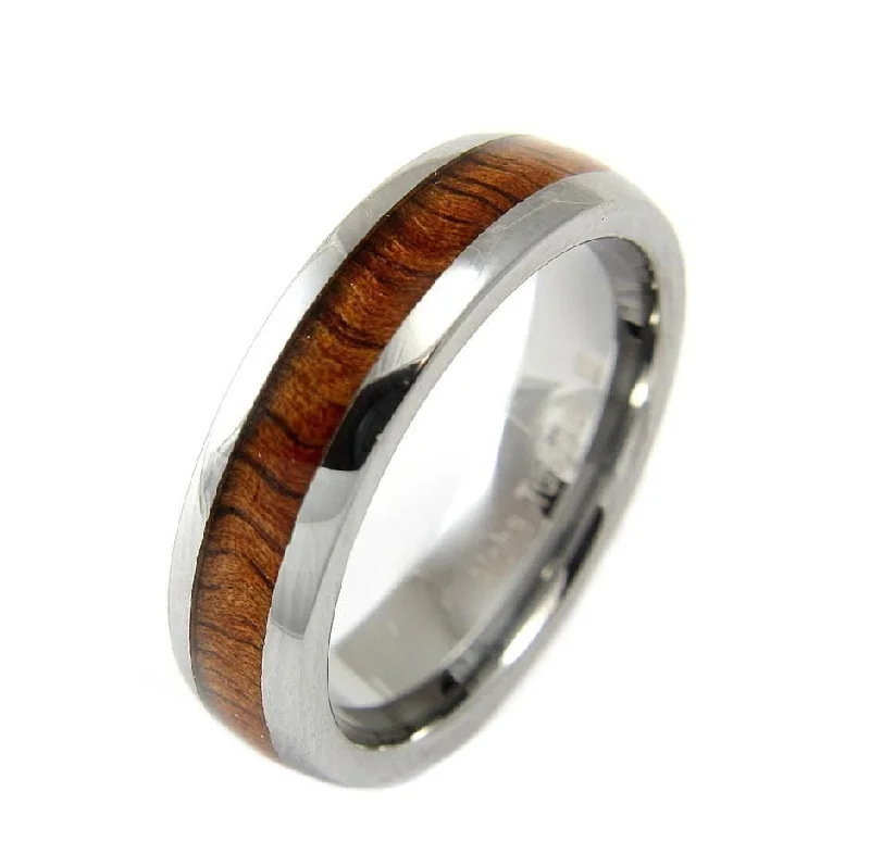 GENUINE INLAY HAWAIIAN KOA WOOD BAND RING TUNGSTEN COMFORT FIT 6MM SIZE 5 -14