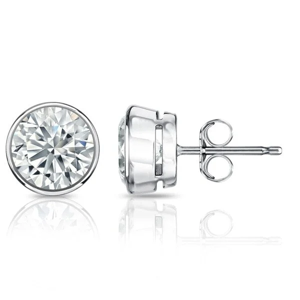 Auriya 3ctw Round Diamond Stud Earrings Bezel-set 18k Gold - Certified