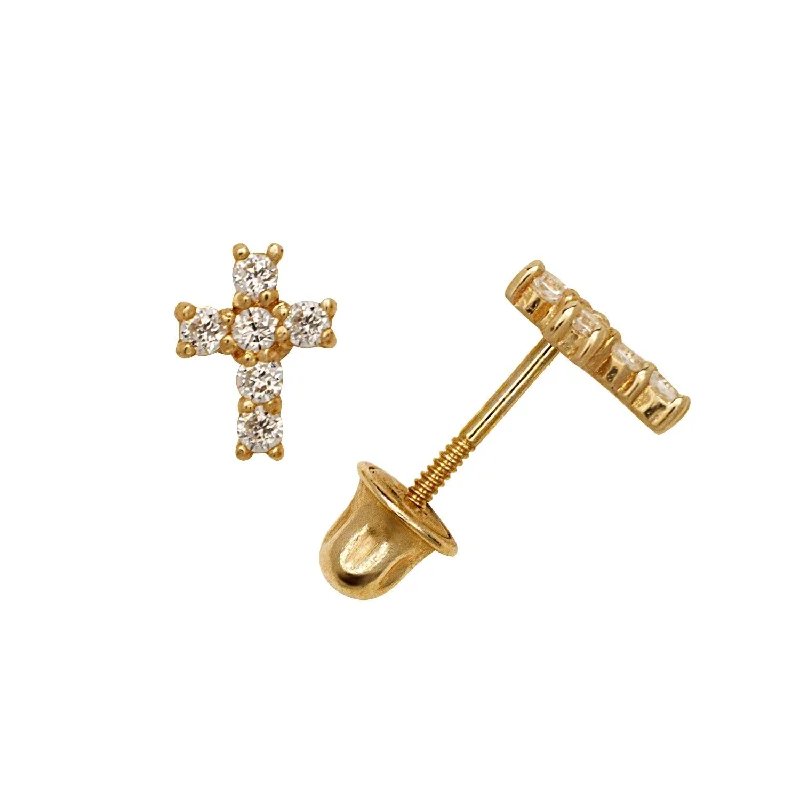 Curata 14k Gold Round Cubic Zirconia Small Cross Screw-back Stud Earrings