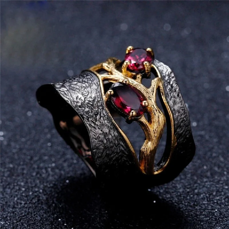 Retro Red Garnet Ring