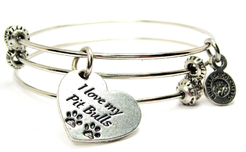 I Love My Pit Bulls Triple Style Expandable Bangle Bracelet