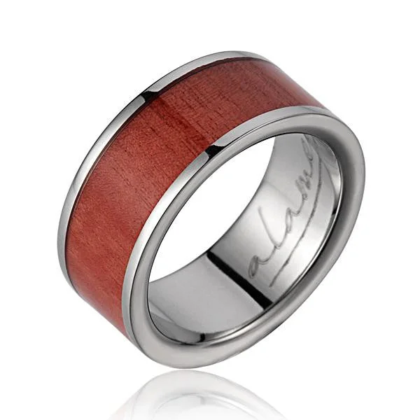 GENUINE INLAY PINK WOOD WEDDING BAND RING TITANIUM 8MM SIZE 5-14