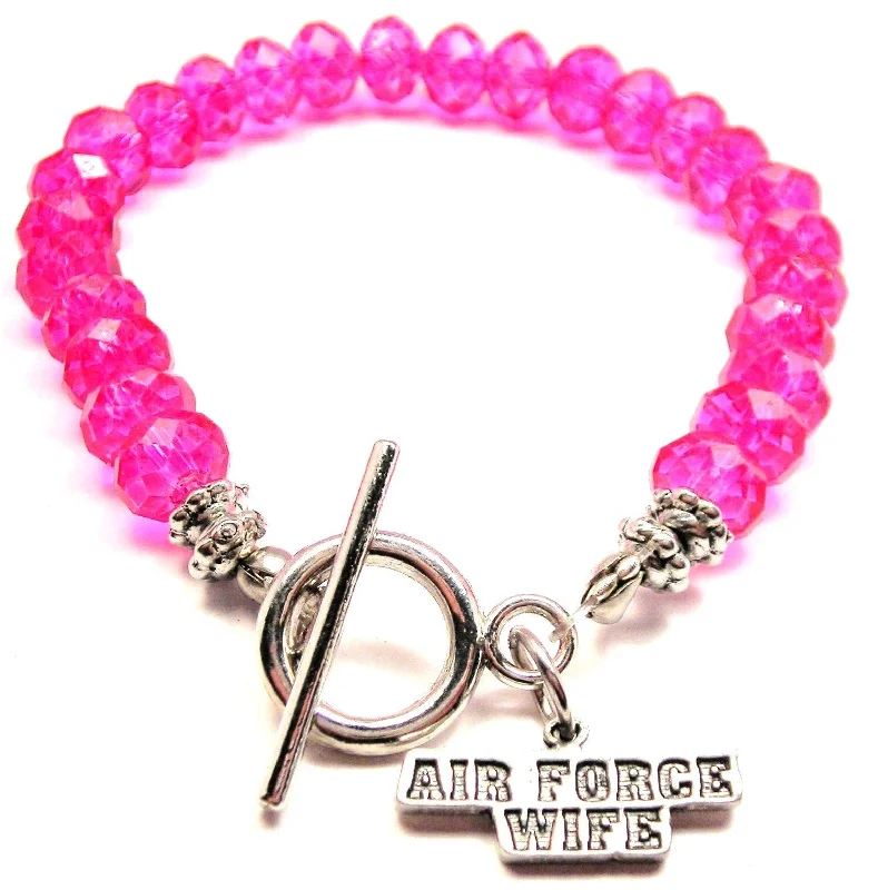 Air Force Wife Block Letters Crystal Beaded Toggle Style Bracelet