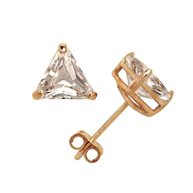 Curata 14k Gold 6mm Trillion-cut Triangle Cubic Zirconia Basket Earrings