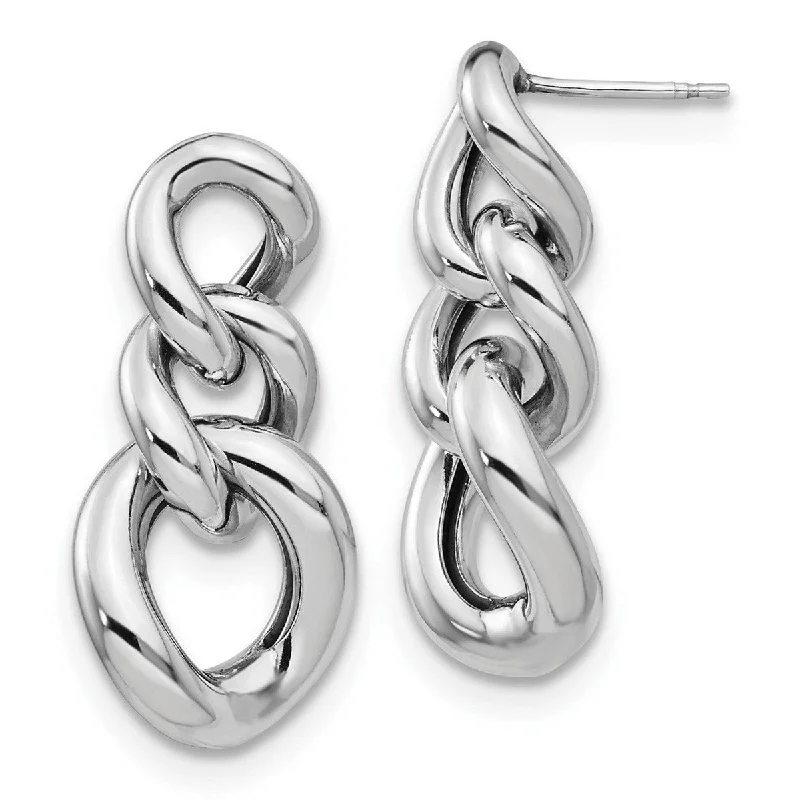 Curata 925 Sterling Silver 31.67x14.17mm Polished Curb Chain Dangle Post Earrings