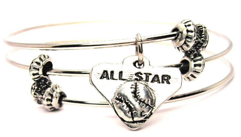 All Star Baseball Softball Base Triple Style Expandable Bangle Bracelet