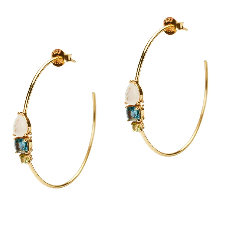 Sage Teardrop Moonstone and Topaz Hoop Earrings